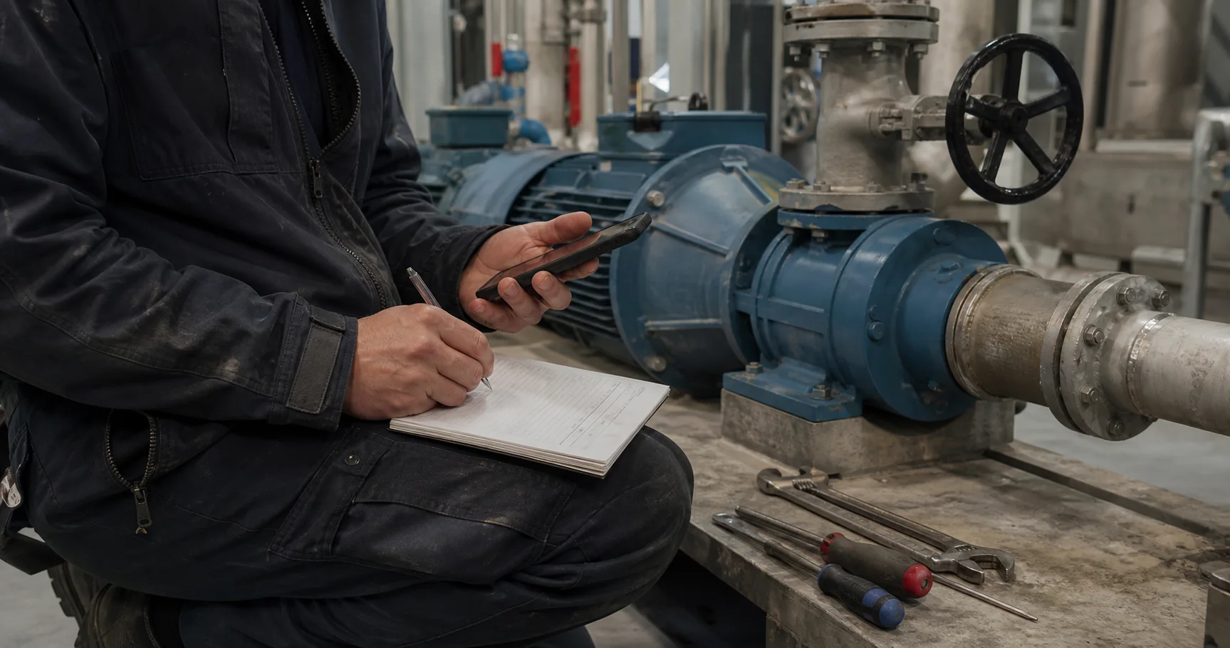 Servicetekniker dokumenterer arbeid ved industrielt utstyr