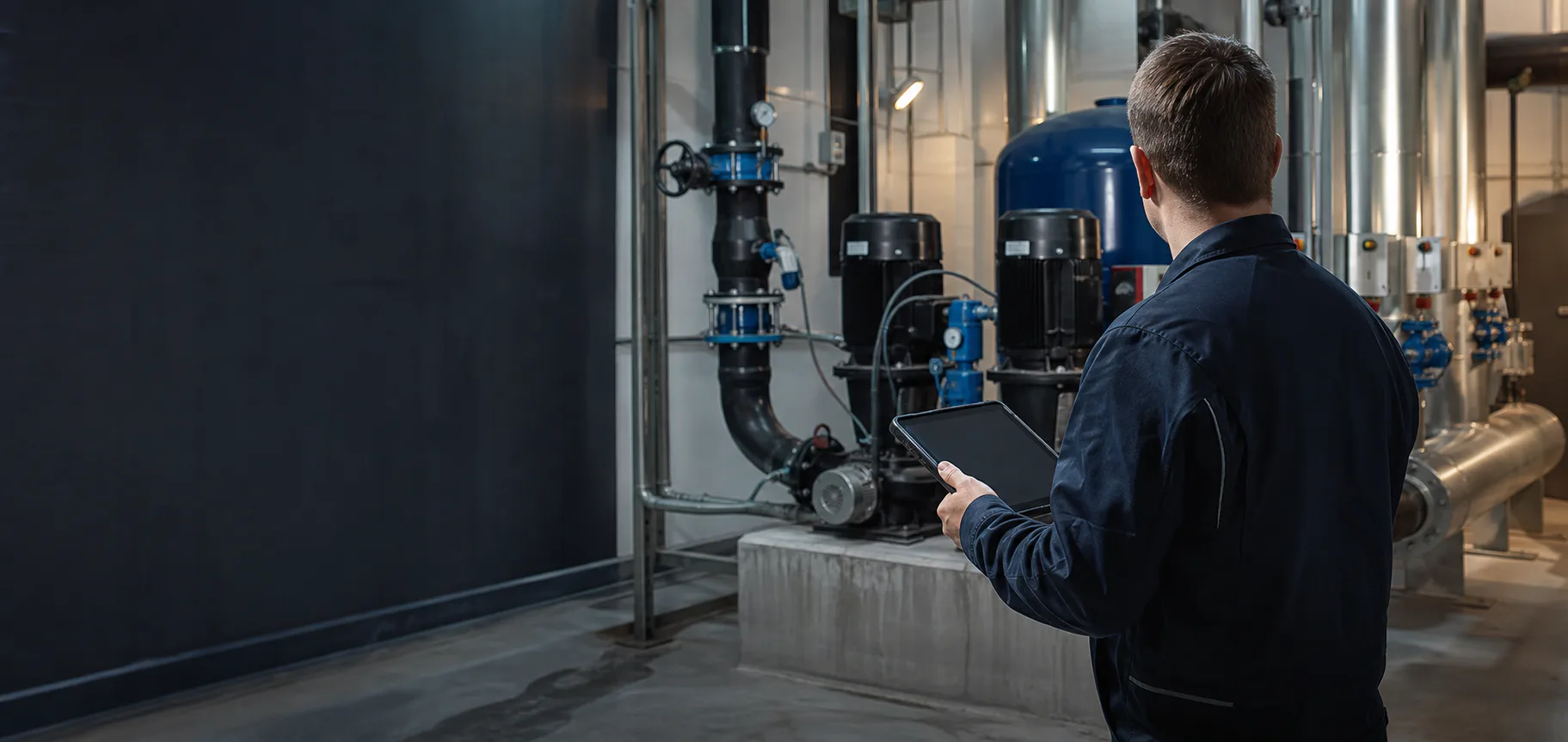 Servicetekniker som bruker Vedex ute ved et teknisk anlegg